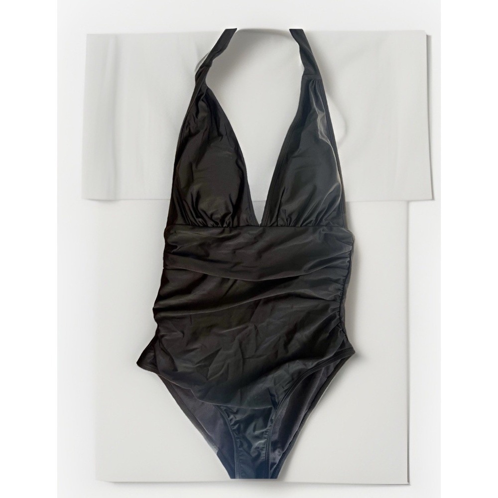 NWT Cupshe One Piece Bathing Suit Medium Black Halter Padded Slim & Sculpt